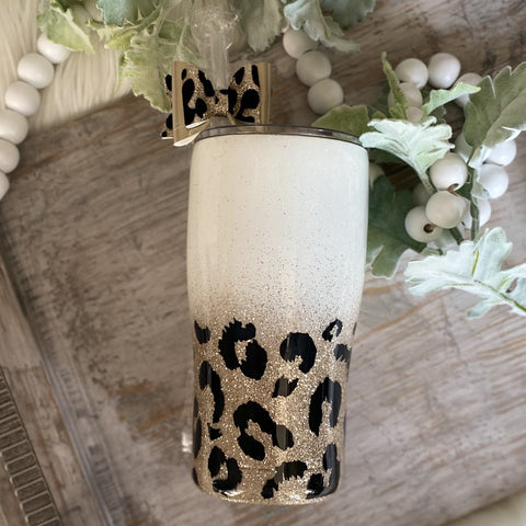 White & Gold Leopard Tumbler - 20 oz In Stock