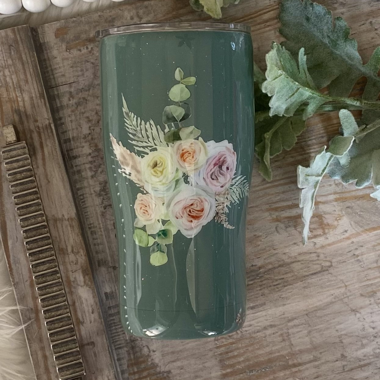 Green Floral Tumbler - 20 oz In Stock