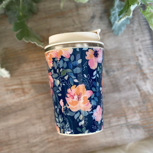 Blue with Pink Floral Coffee Cup - 13 oz (In Stock)