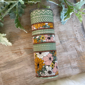 Sage Green Aztec & Floral Tumbler - 20 oz In Stock