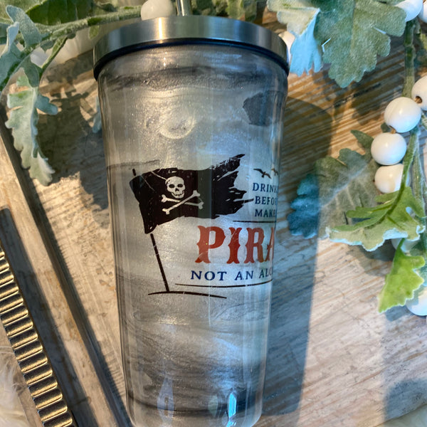 Pirate Rum Tumbler -17 oz screw lid (In Stock)