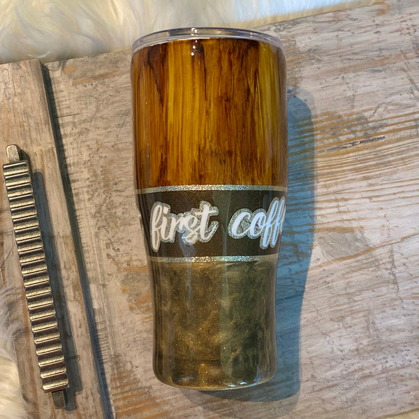 But First Coffee Woodgrain Tumbler - Multiple Sizes In Stock