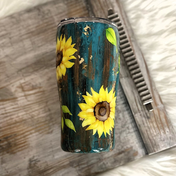 Cowgirl Boots & Sunflowers Patina Tumbler - 20 oz In stock