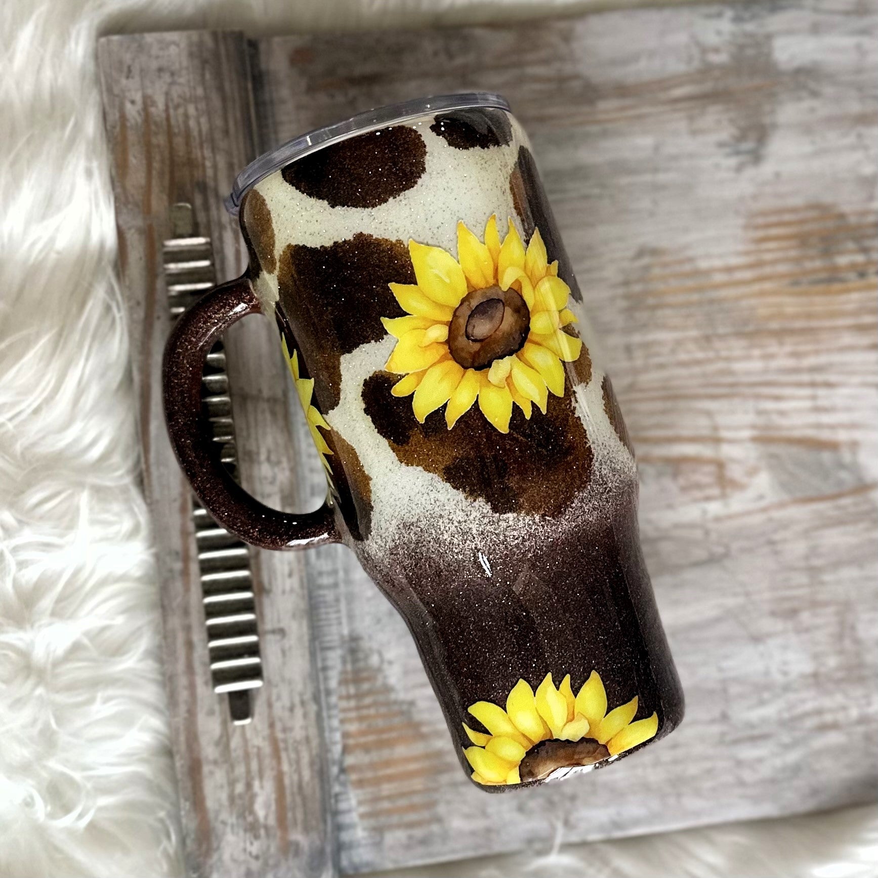 Cowhide & Sunflowers Travel Mug - 24 oz In Stock