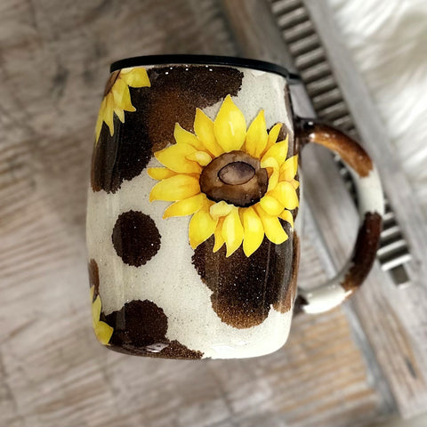 Cowhide & Sunflowers Tumbler - 14 oz In Stock