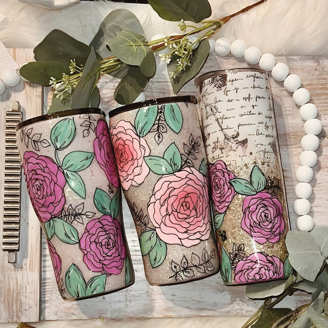 Hand painted Roses Tumblers - 20oz In Stock