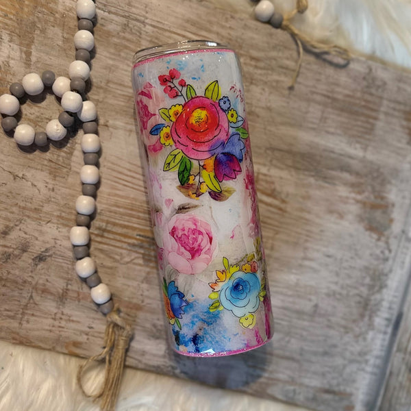 Floral Window with Peonies and Doodle Flowers Tumbler - 20 oz In Stock