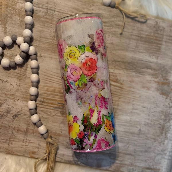 Floral Window with Peonies and Doodle Flowers Tumbler - 20 oz In Stock