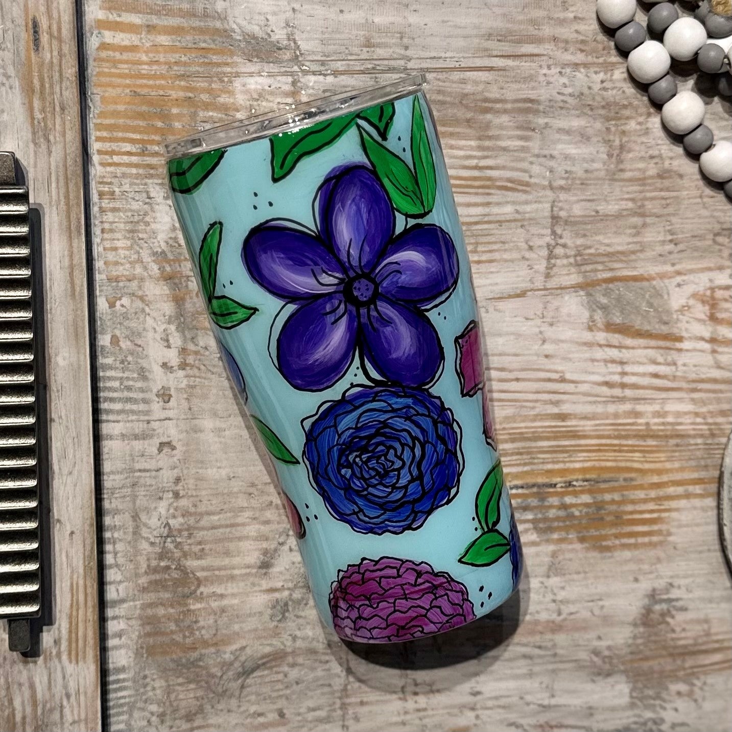 Doodle Flowers Tumbler (blue) - 20 oz In Stock