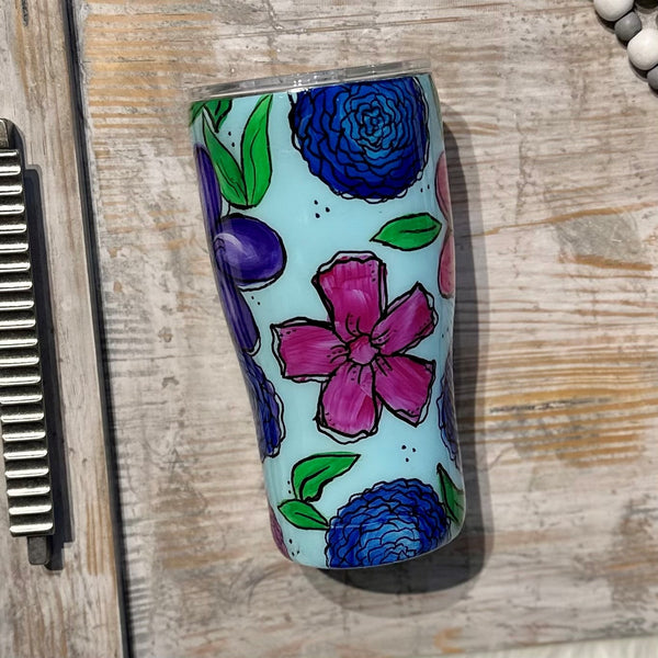 Doodle Flowers Tumbler (blue) - 20 oz In Stock