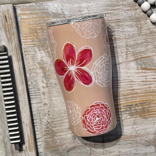 Doodle Flowers Tumbler (rose) - 20 oz In Stock