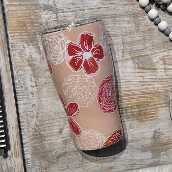 Doodle Flowers Tumbler (rose) - 20 oz In Stock