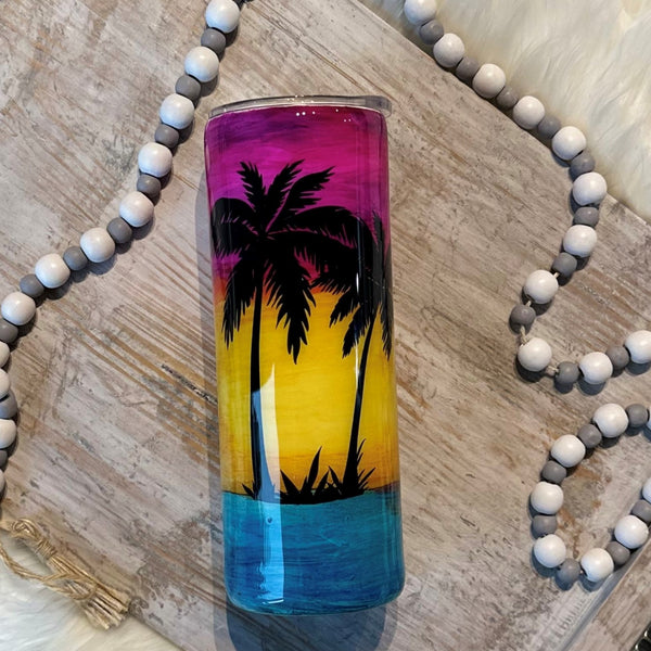 *Summer Vibes Palm Trees Tumbler - 20 oz In Stock