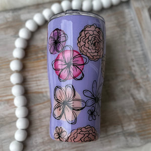 *Doodle Flowers Tumbler (purple) - 20 oz In Stock