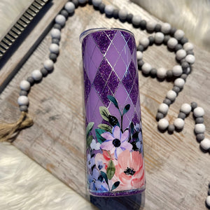 Purple Floral Matte Argyle Tumbler - 20 oz In Stock