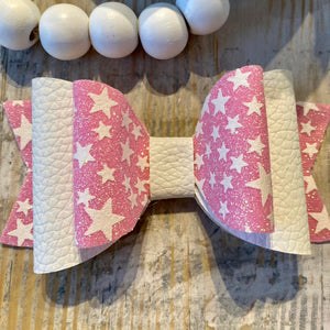 Pink & White Stars Bow (Double Loop)