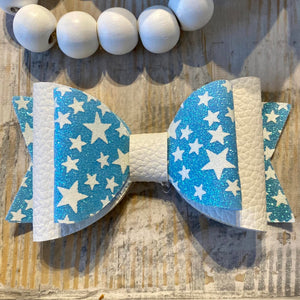 Blue & White Stars Bow (Double Loop)