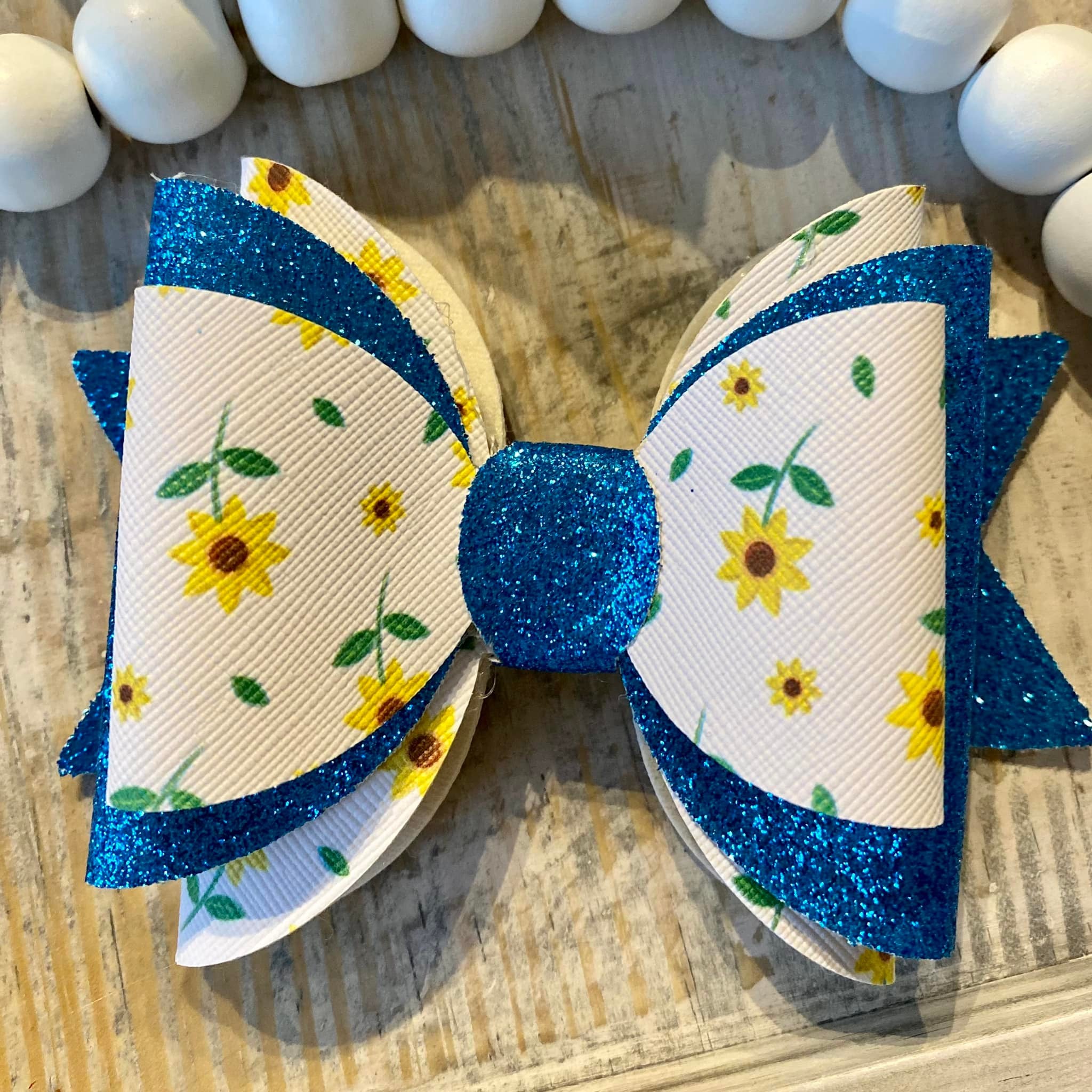 Blue with Yellow Spring Floral Bow (Triple Loop)