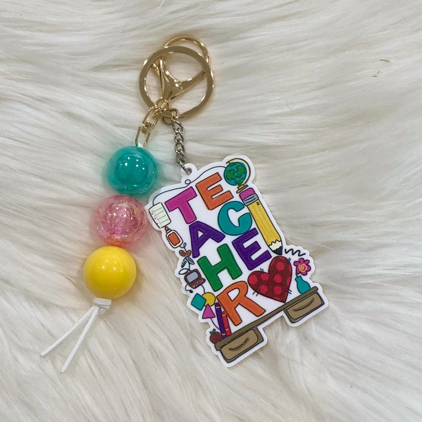 Beaded Teacher Keychain, Composition Keychain, Teacher Keychain