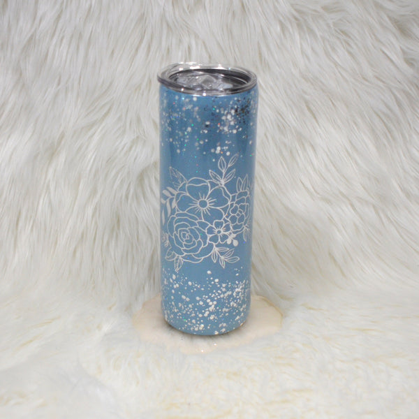 Dusty Blue with Silver Floral Tumbler