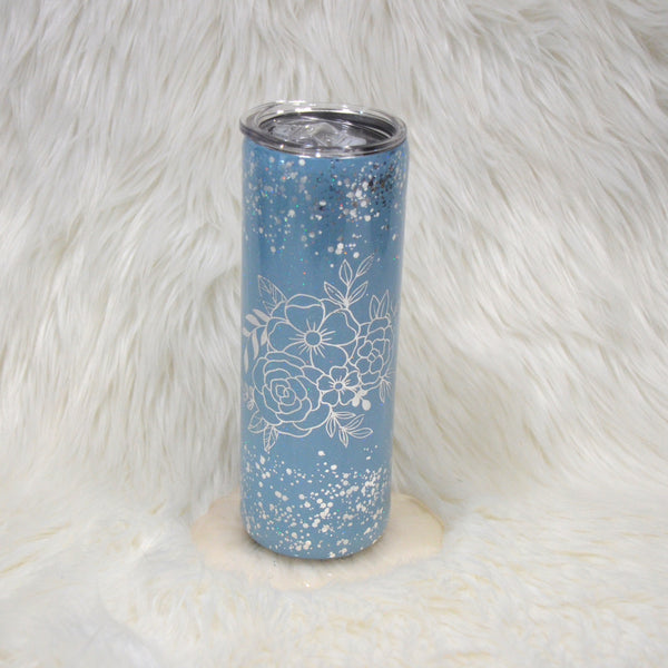 Dusty Blue with Silver Floral Tumbler