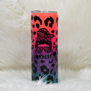 #MomLife Rainbow Leopard Tumbler - 20 oz (In Stock)