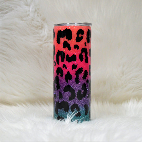 #MomLife Rainbow Leopard Tumbler - 20 oz (In Stock)