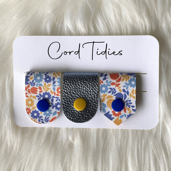 Blue/Yellow Floral & Grey Cable Tidies