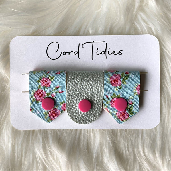 Mint/Pink Floral & Mint Cable Tidies