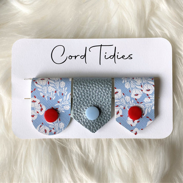 Blue/Red Floral & Steel Blue Cable Tidies