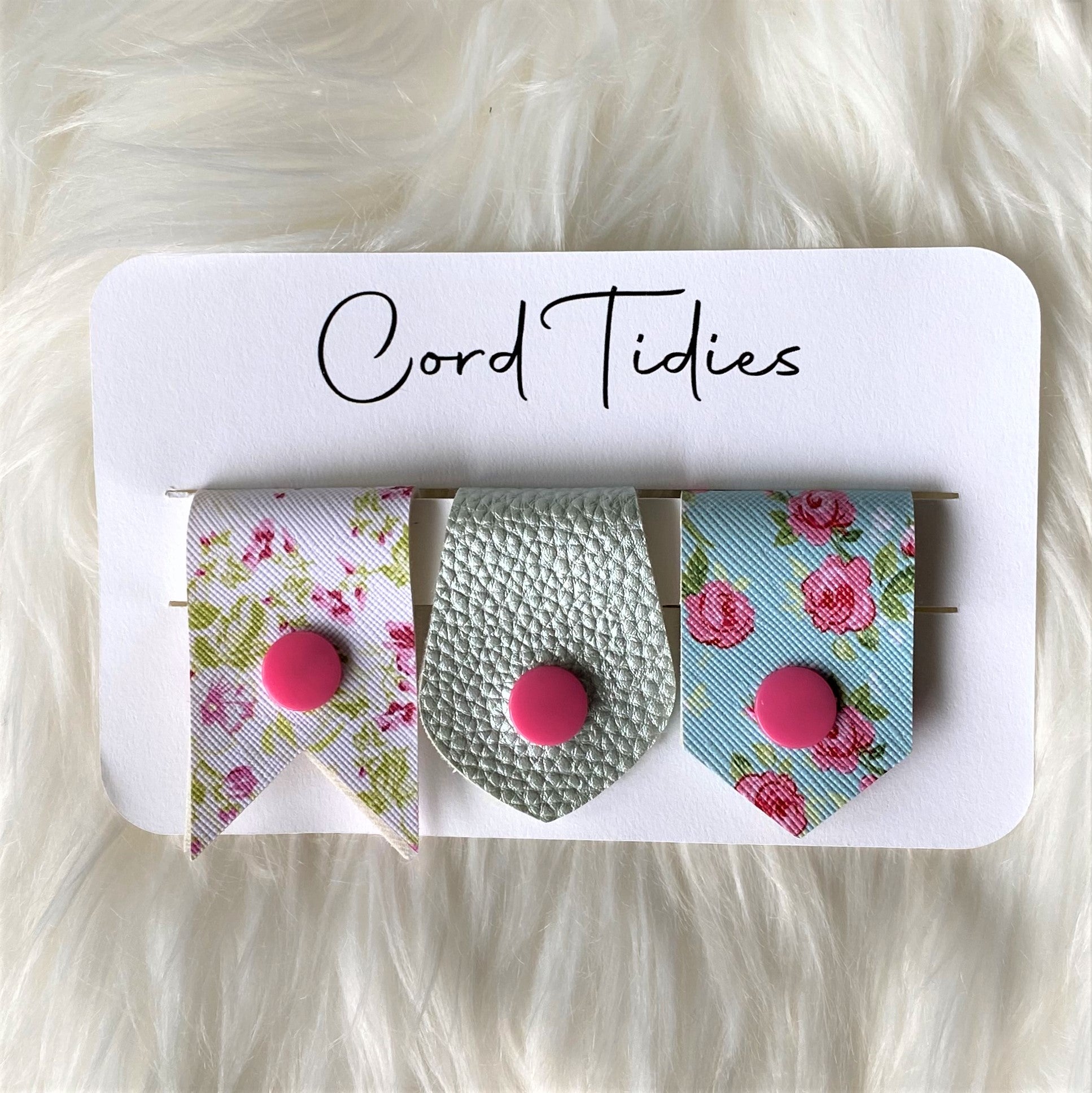 Pink/Green Floral & Mint & Mint/Pink Floral Cable Tidies