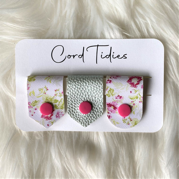 Pink/Green Floral & Mint Cable Tidies